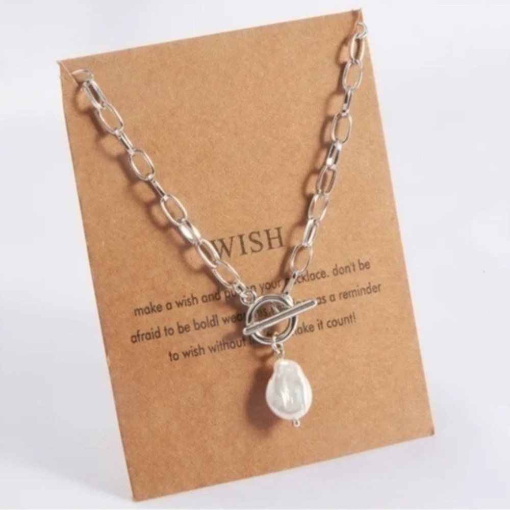 Wish Silver Tone Necklace With Fax Pearl